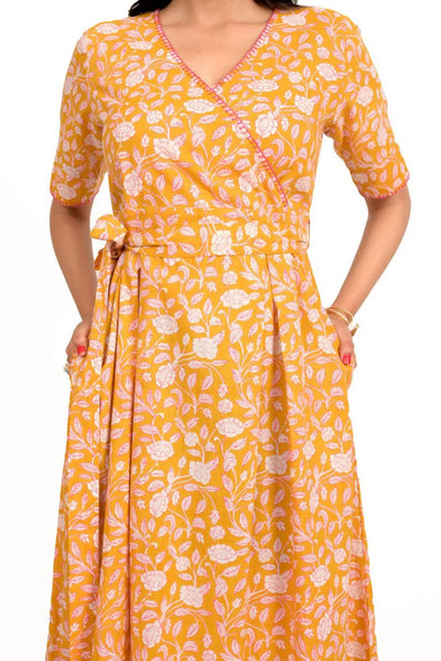 Yellow and Pink Printed Cotton dress