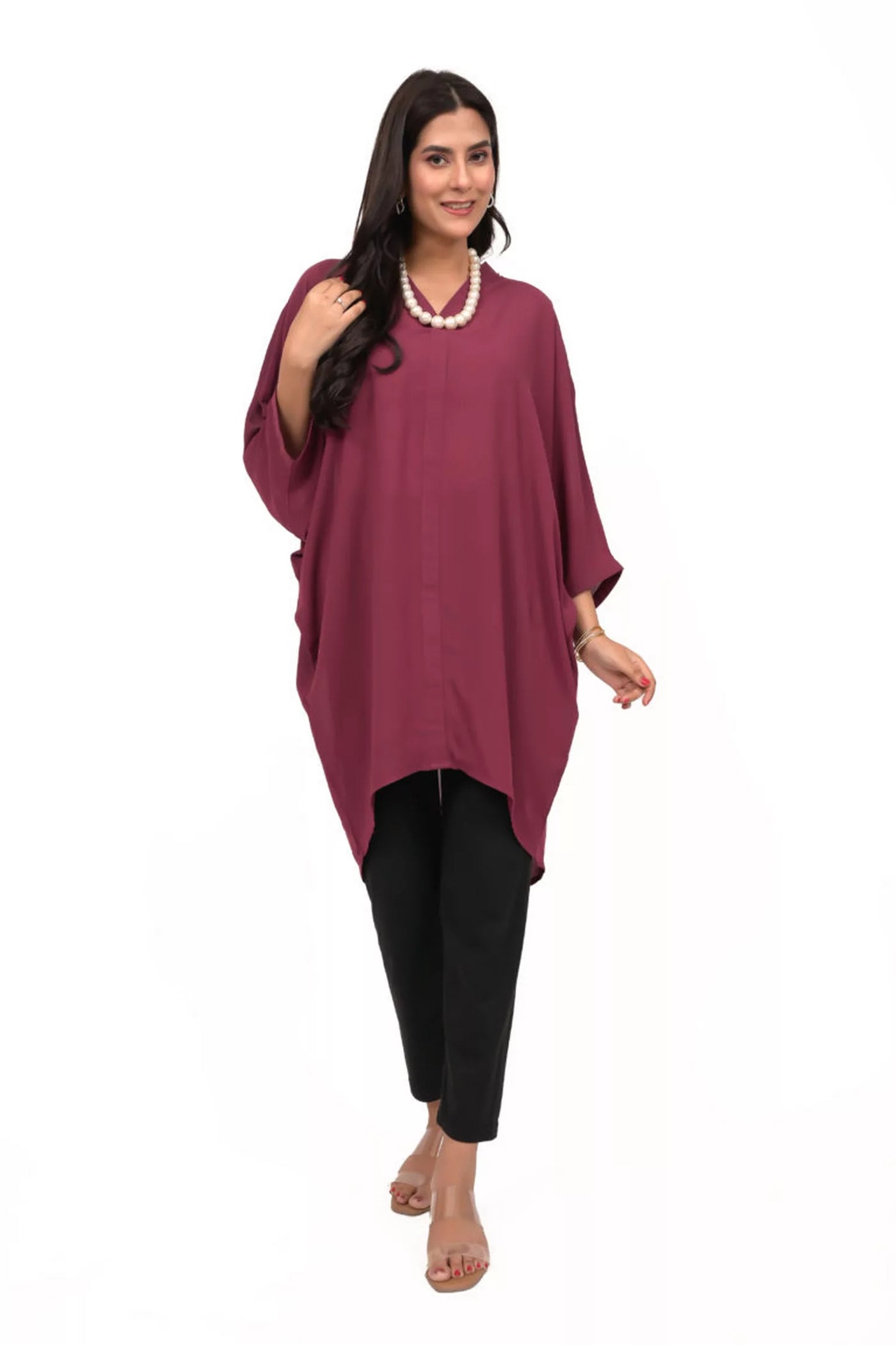 Plum high low solid top