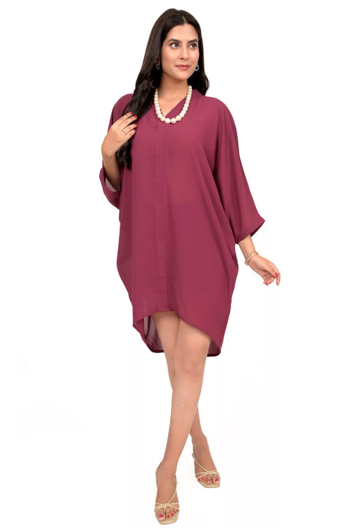 Plum high low solid top