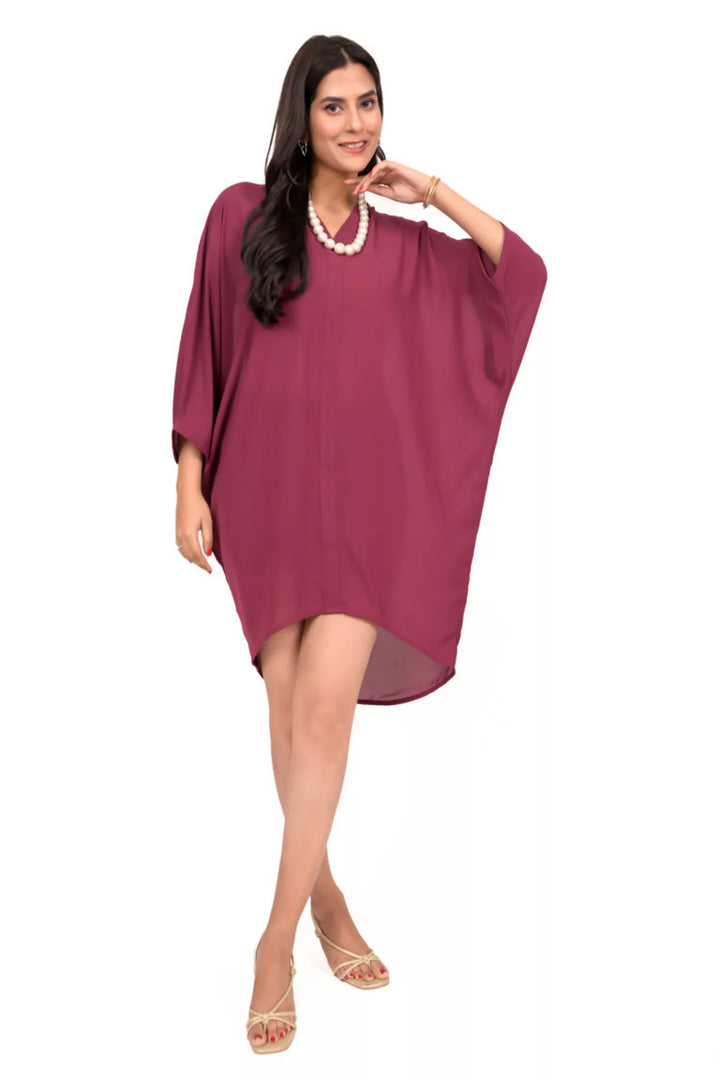 Plum high low solid top