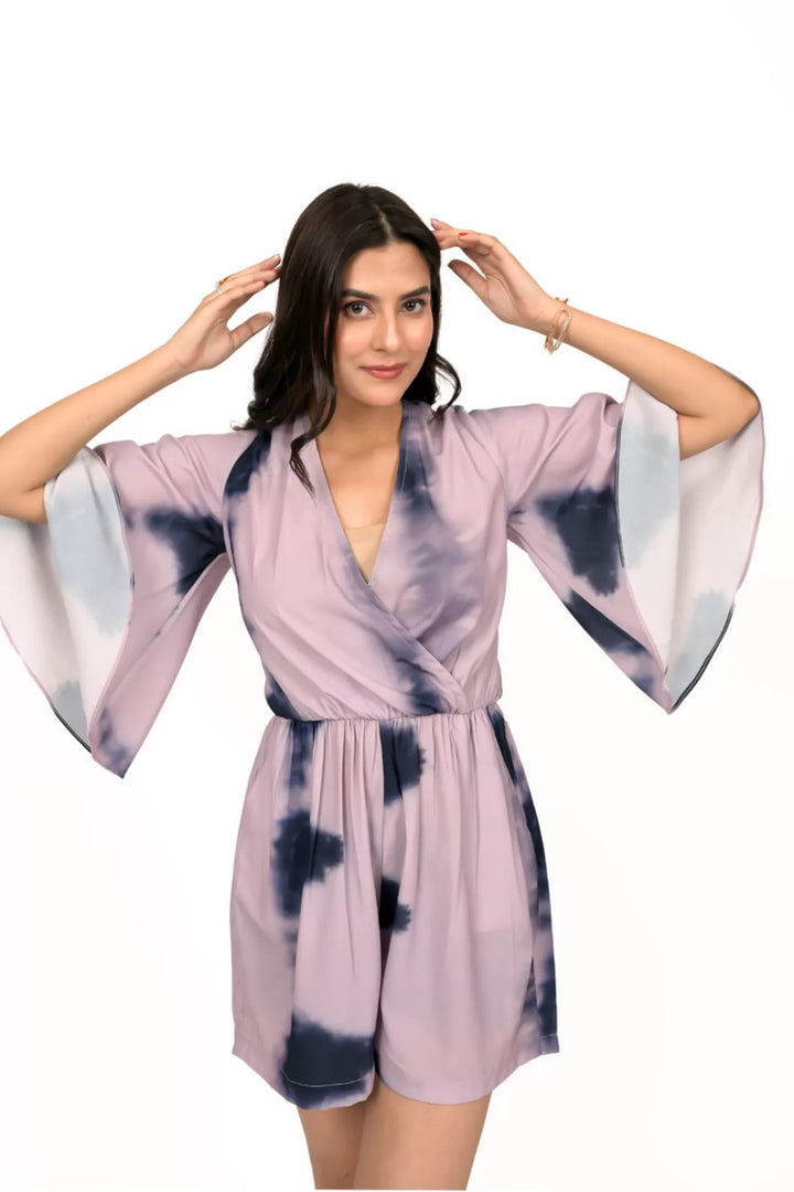 Mauve and Navy Blue Tie and Dye Jumpsuit