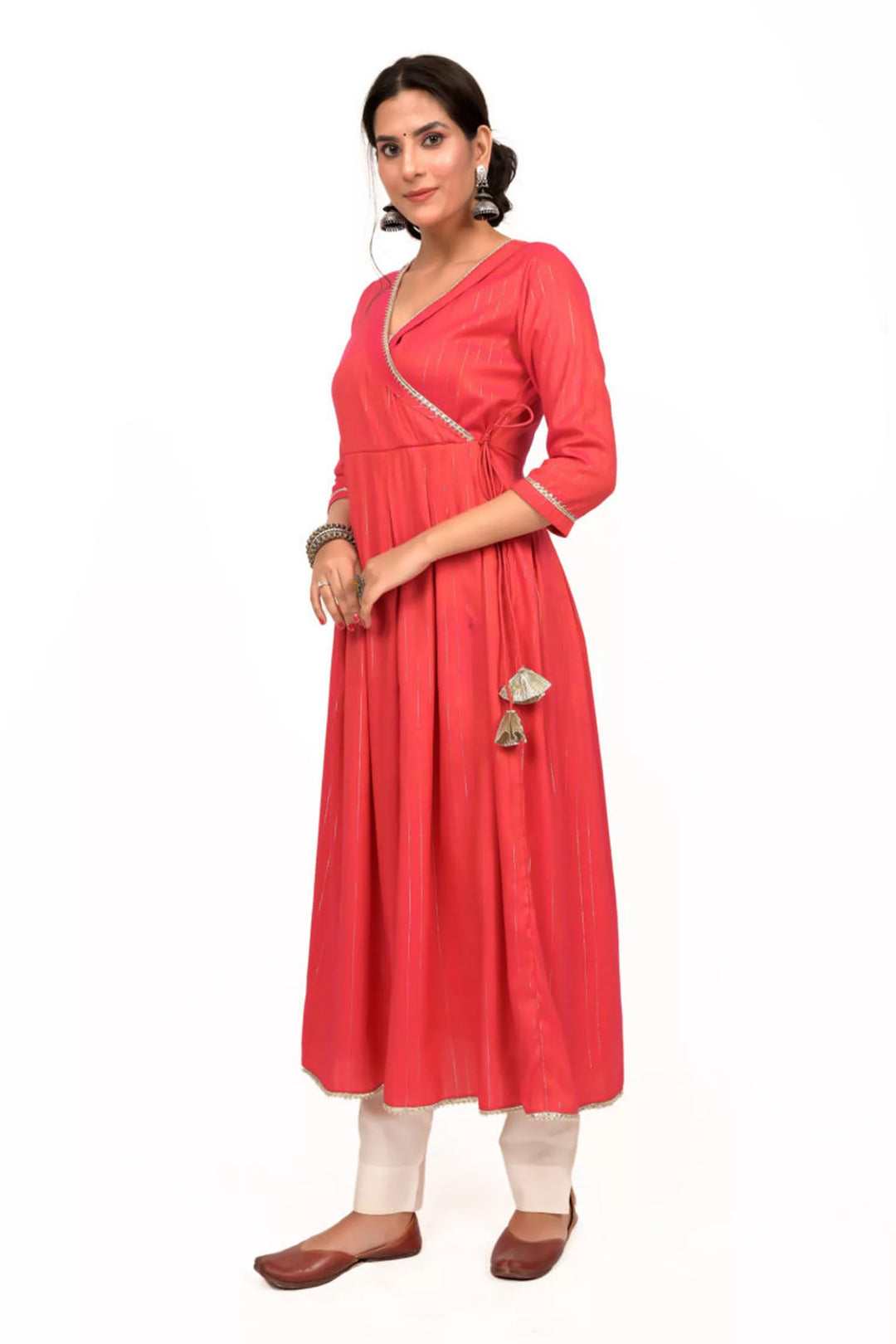 Pink Foil Wraparound Flaired Kurta