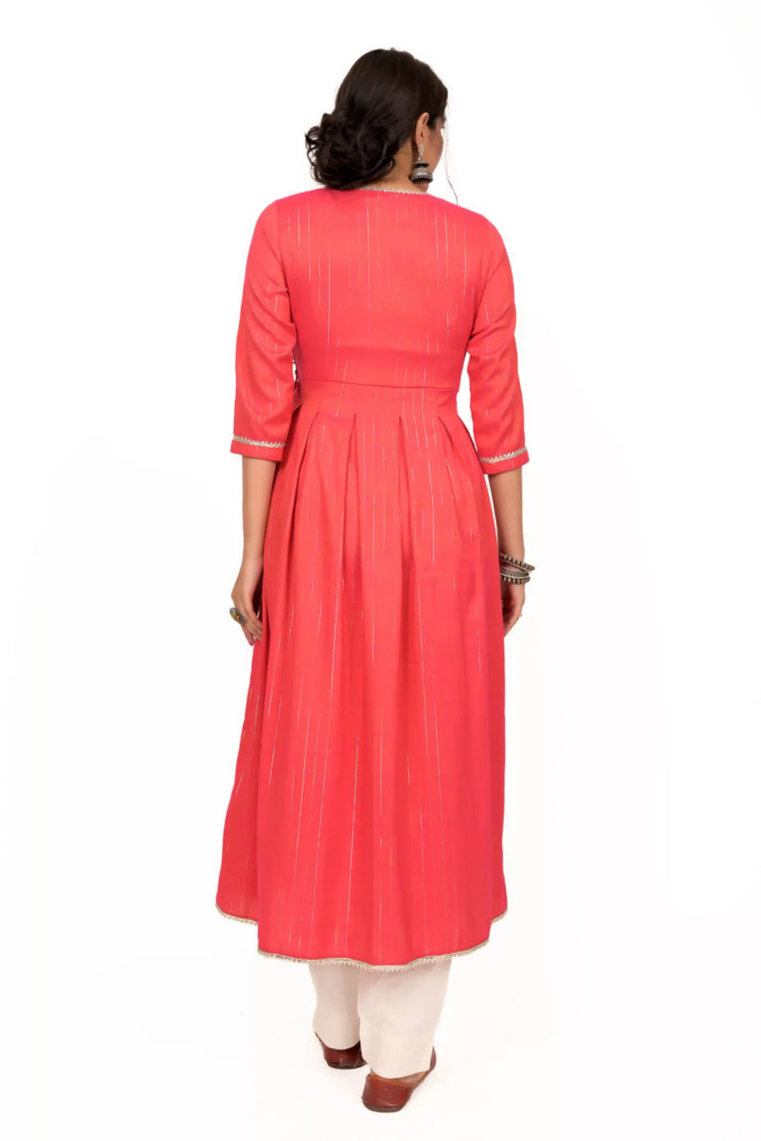 Pink Foil Wraparound Flaired Kurta