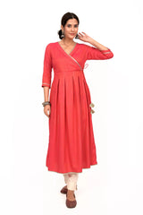Pink Foil Print Wraparound Kurta