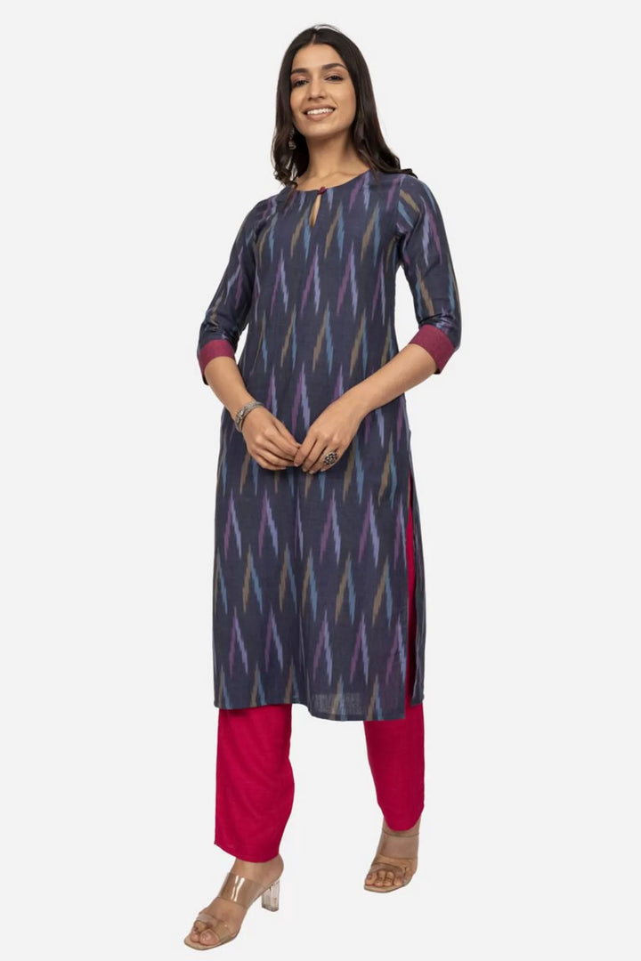 Navy Ikat Straight Fit Kurta