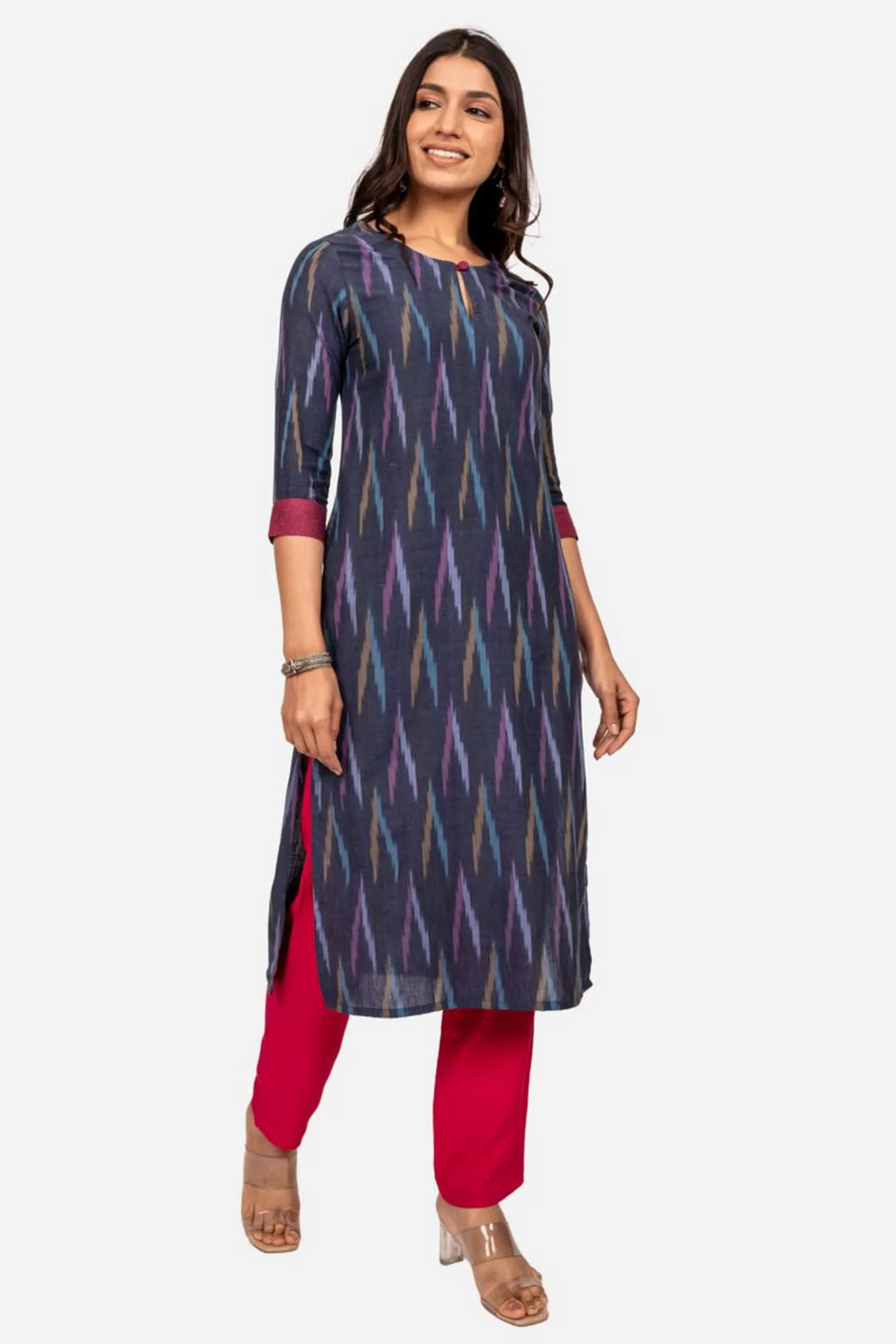 Navy Ikat Straight Fit Kurta