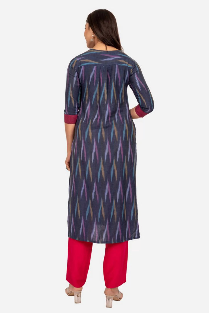Navy Ikat Straight Fit Kurta
