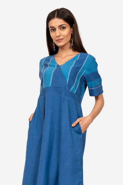 Blue Striped Wrapover Dress