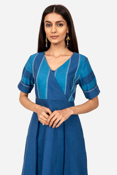 Blue Striped Wrapover Dress