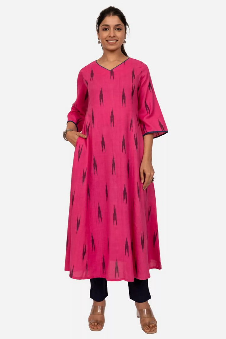 Pink Ikat Long Kurta Dress