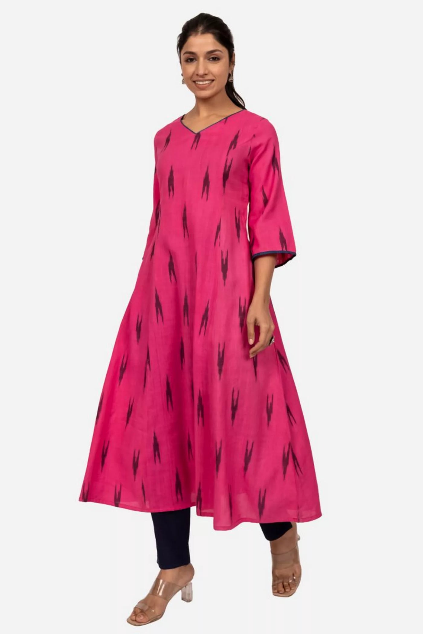 Pink Ikat Long Kurta Dress