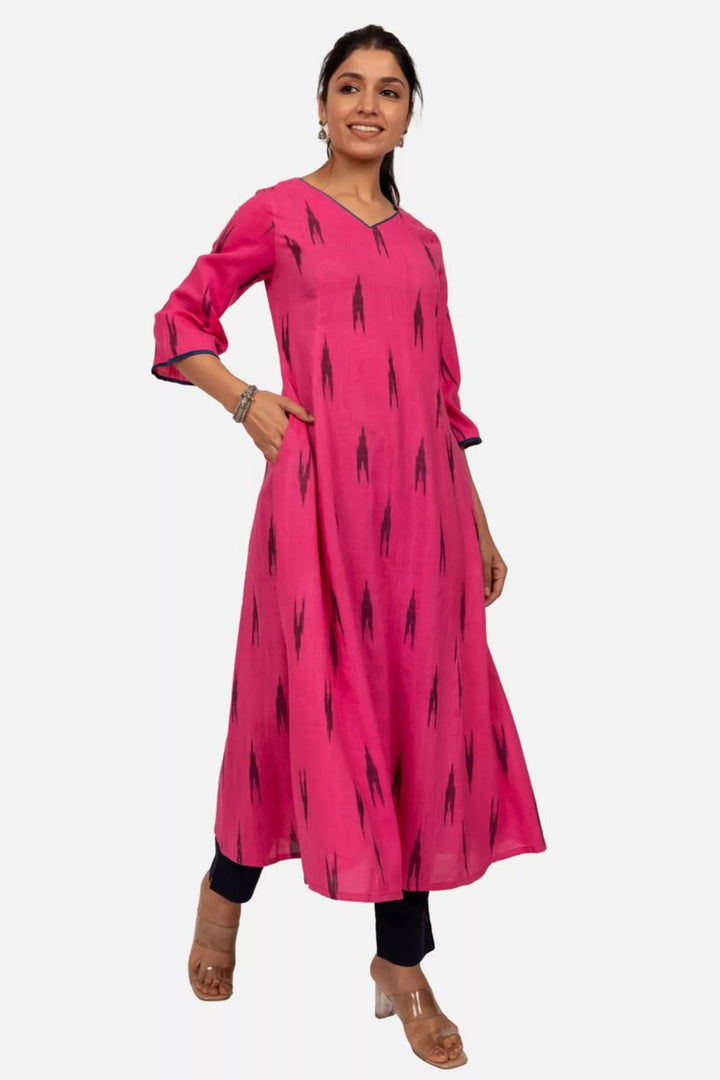 Pink Ikat Long Kurta Dress