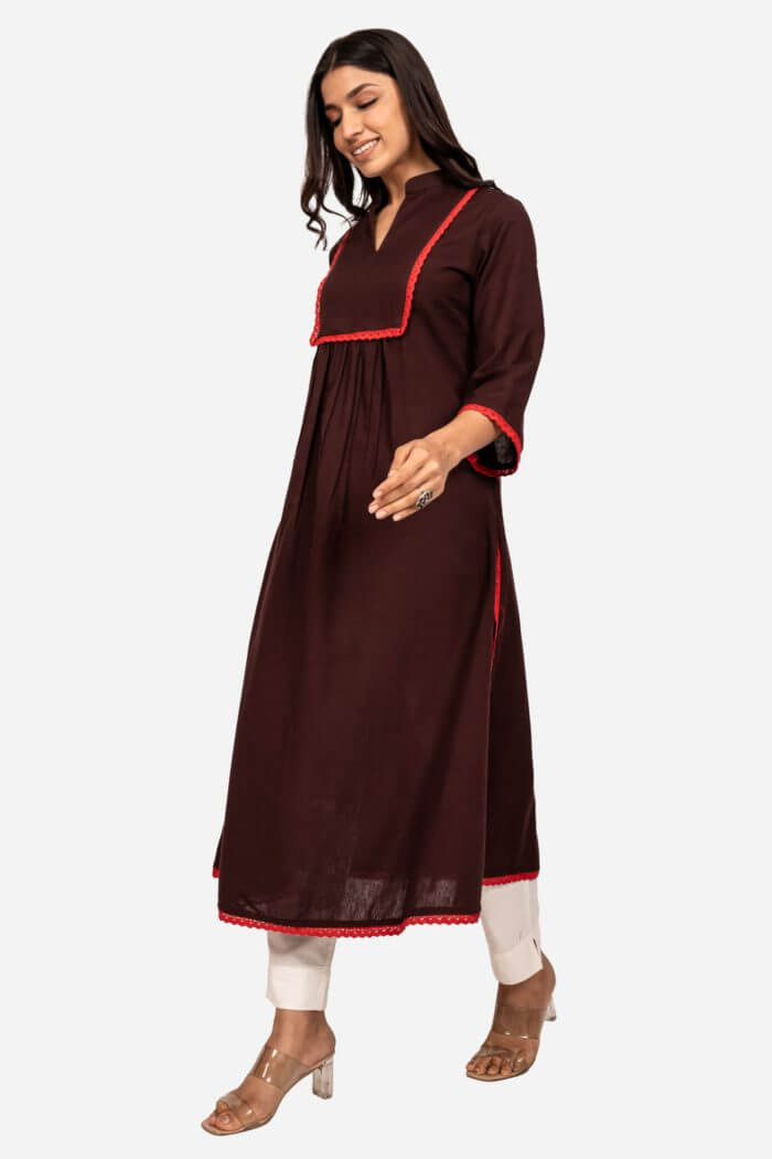 Chocolate Brown Cotton Flax A-Line Kurta