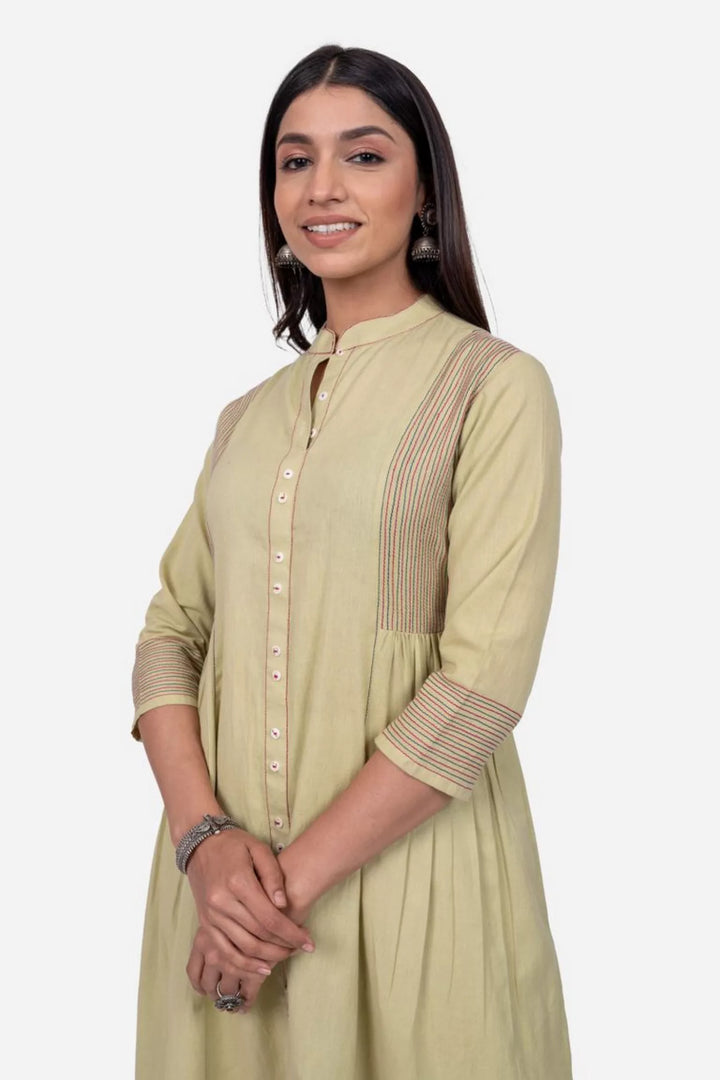 Pista Green Cotton A-Line Kurta