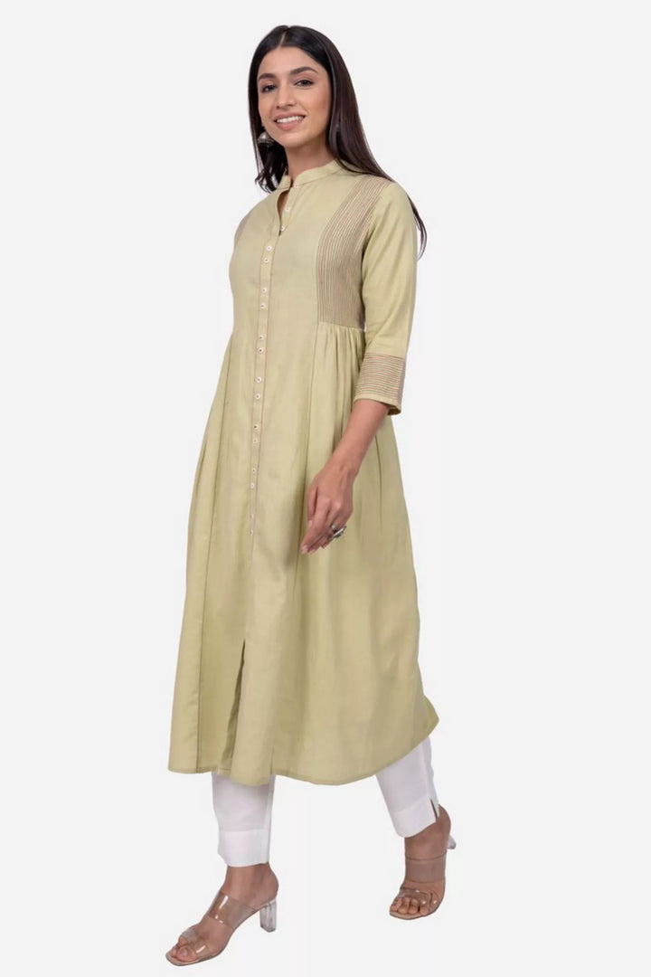 Pista Green Cotton A-Line Kurta