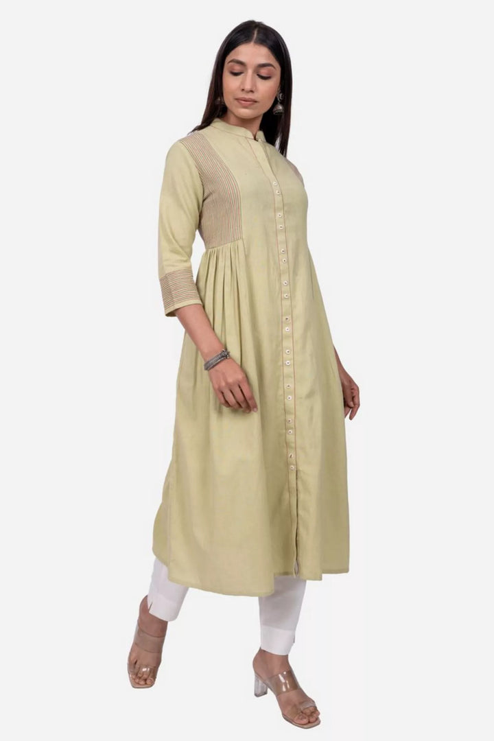 Pista Green Cotton A-Line Kurta