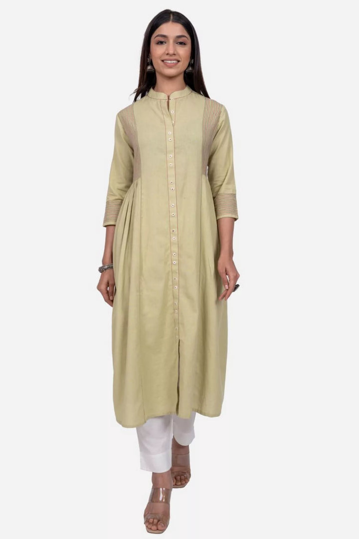 Pista Green Cotton A-Line Kurta