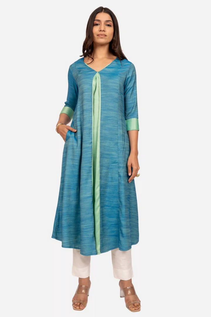 Turquoise Blue And Aqua Green Double Shade Kurta Dress