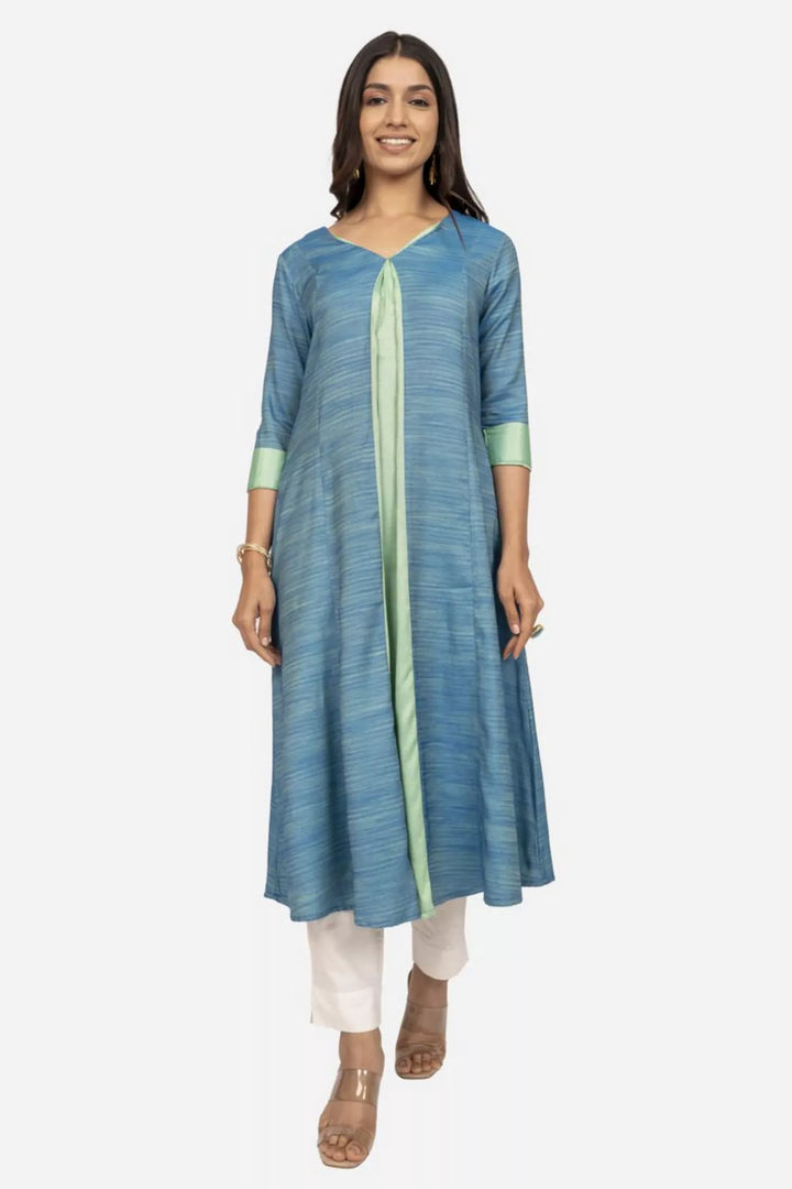 Turquoise Blue And Aqua Green Double Shade Kurta Dress