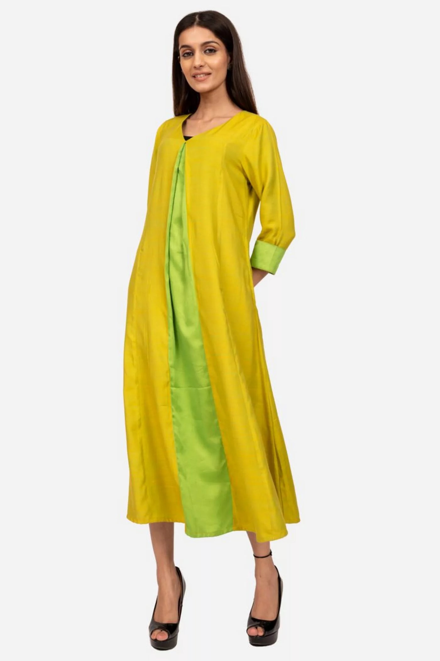 Lime Green And Parrot Green Double Shade Kurta Dress