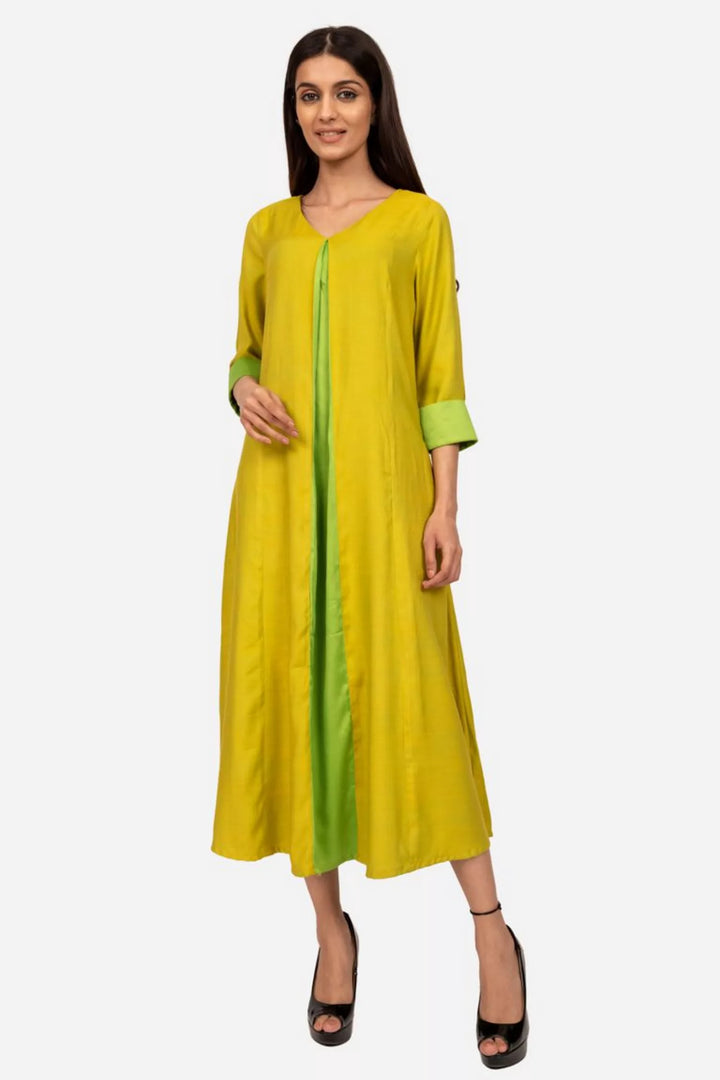 Lime Green And Parrot Green Double Shade Kurta Dress