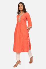 Peach Kurta with Thread Embroidery