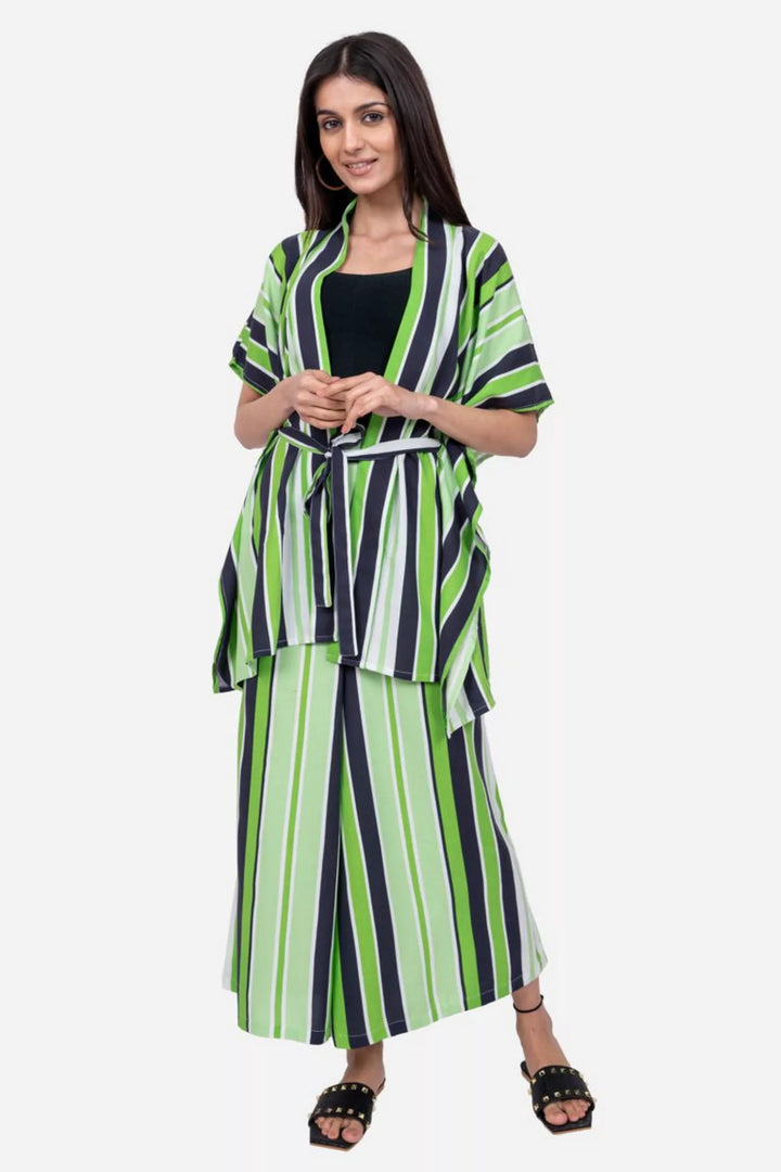 GREEN AND BLACK STRIPED COORD SET