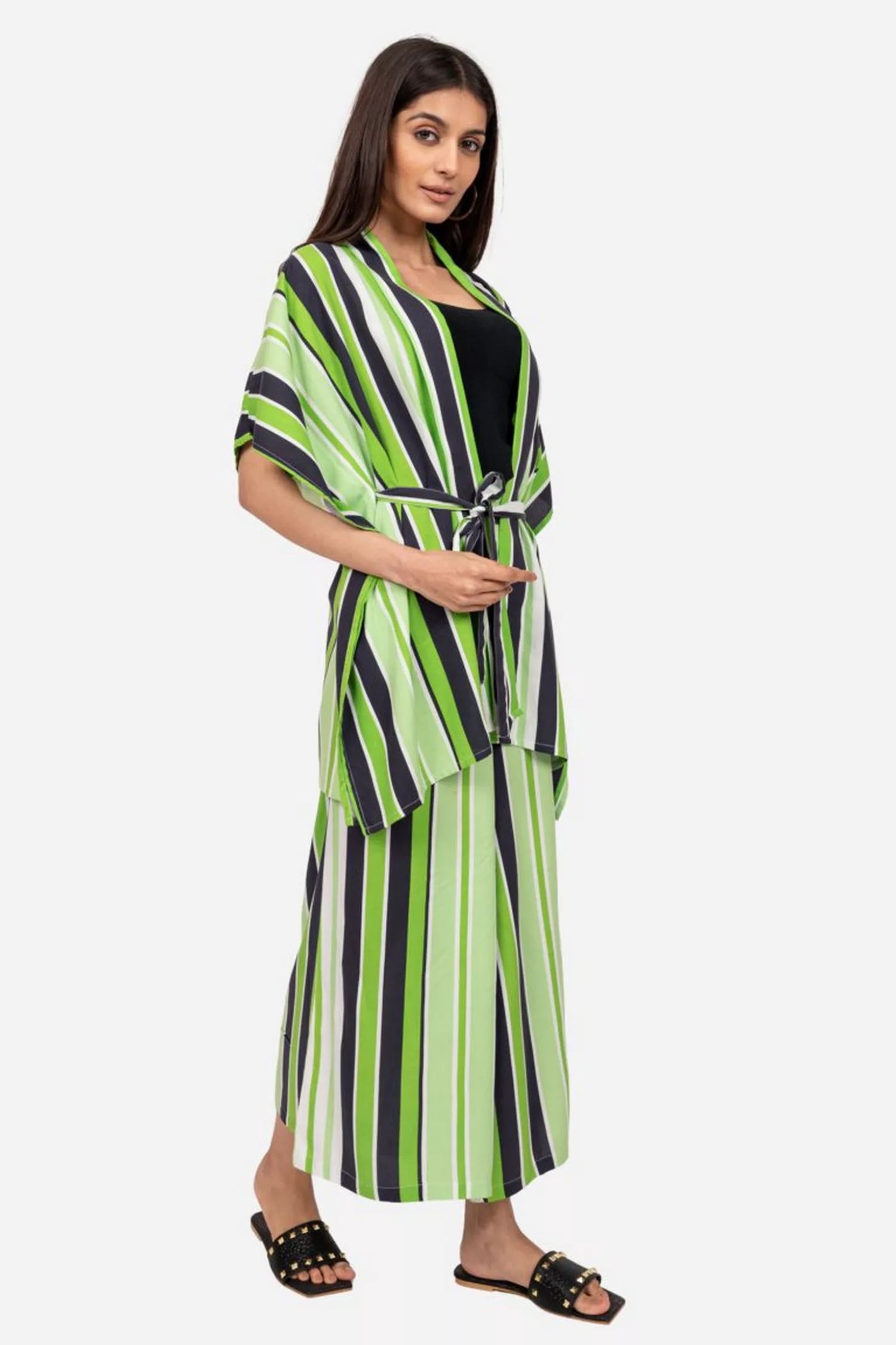 GREEN AND BLACK STRIPED COORD SET