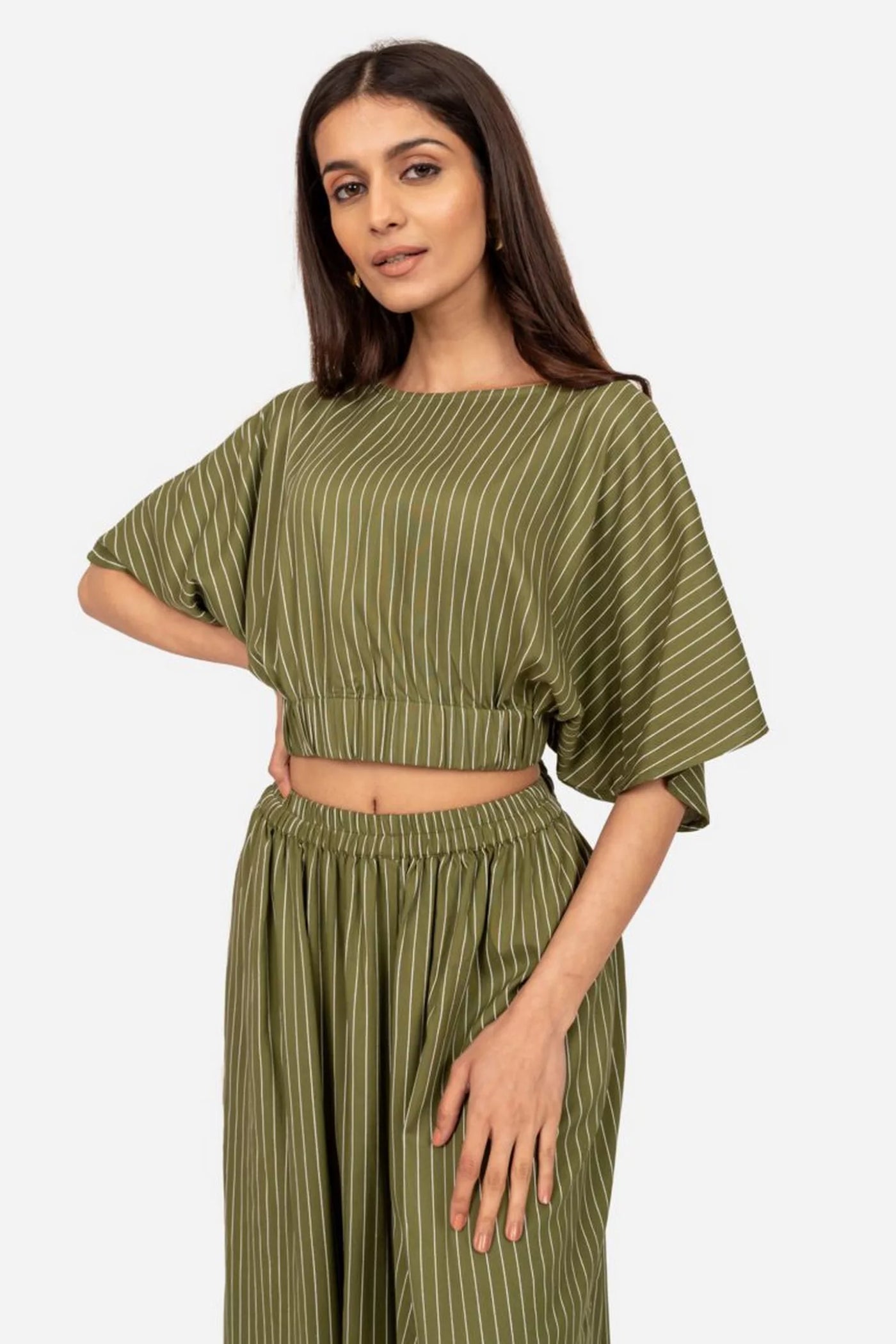 GREEN STRIPED COORD SET