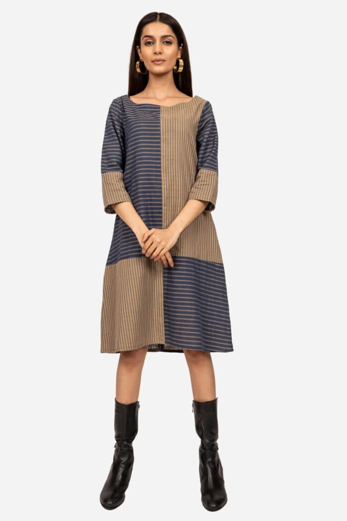 Blue And Beige Panel Dress