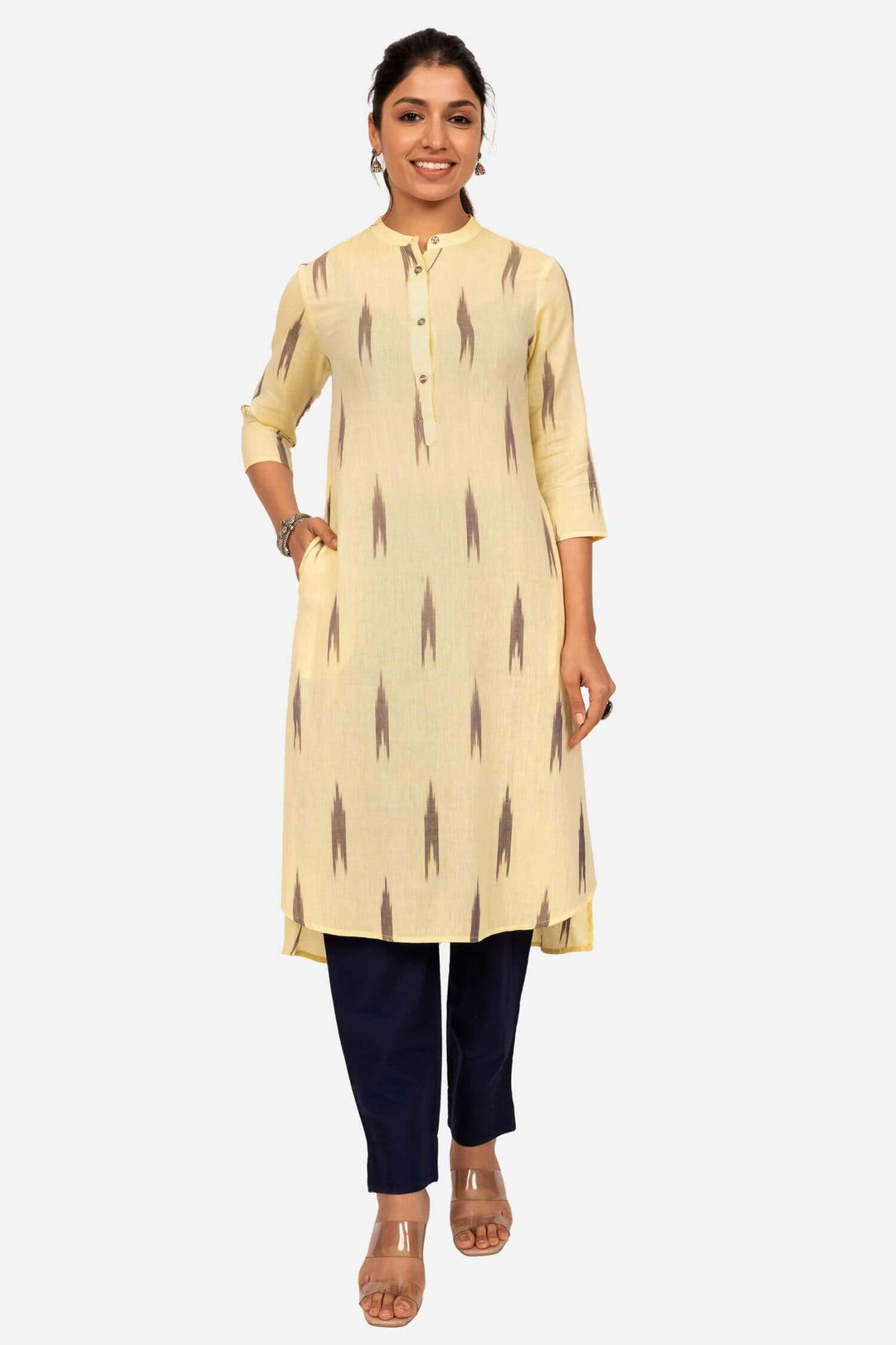 Yellow Ikat High Low Kurta