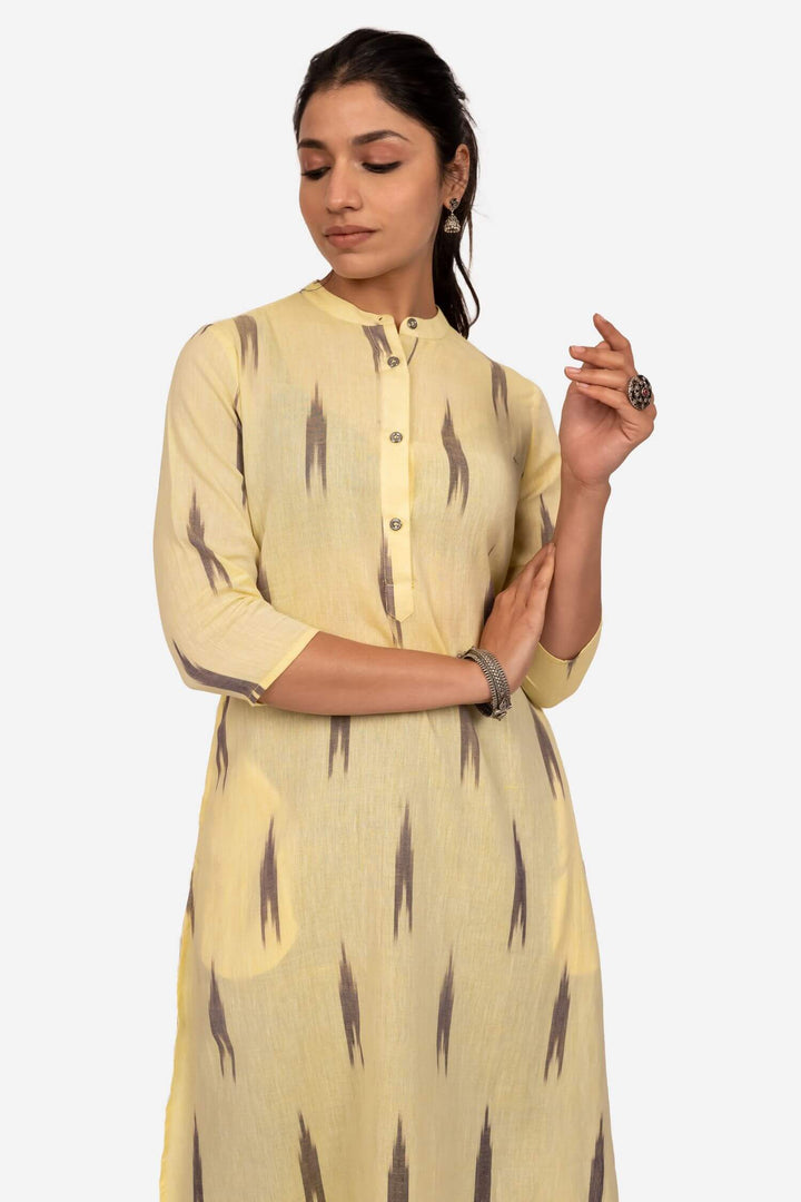 Yellow Ikat High Low Kurta