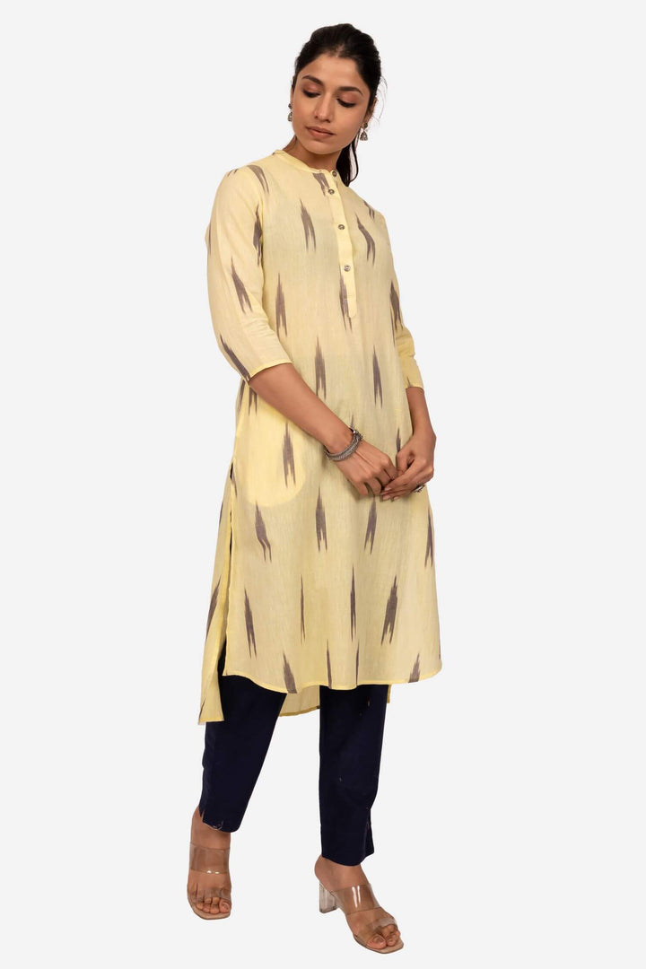 Yellow Ikat High Low Kurta