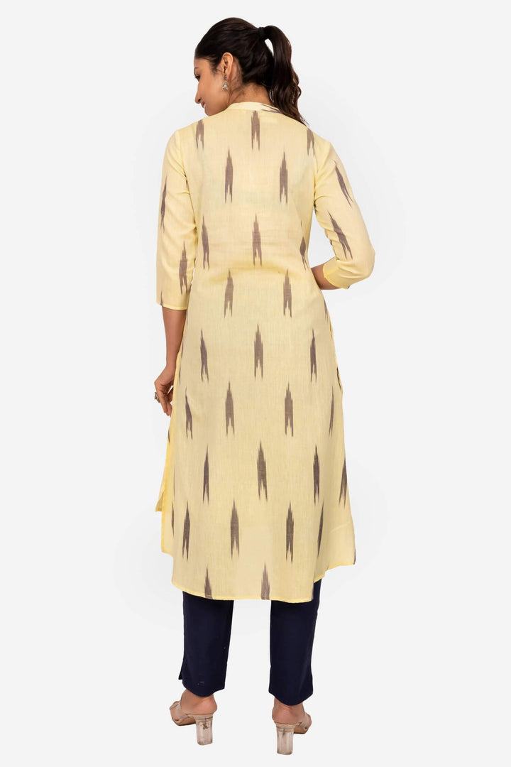 Yellow Ikat High Low Kurta