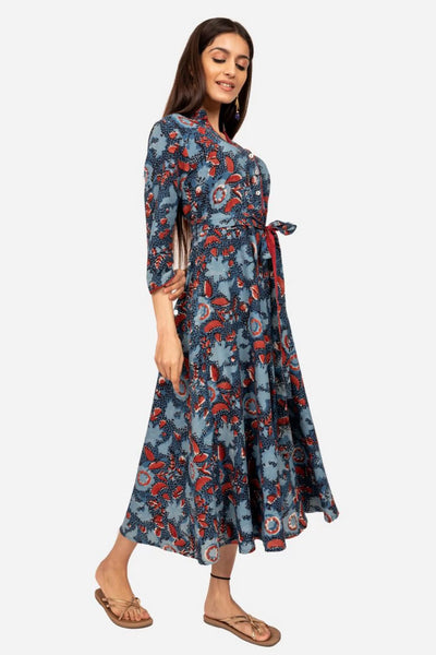 Indigo ajrakh printed dress