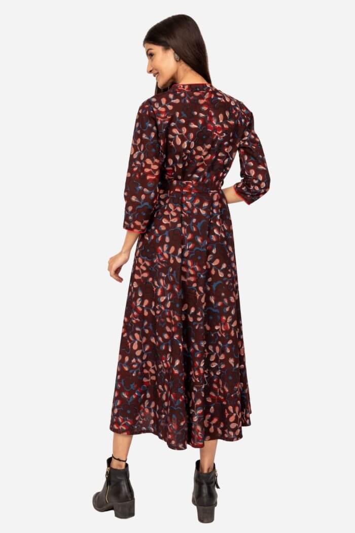 Chocolate brown ajrakh printed dress