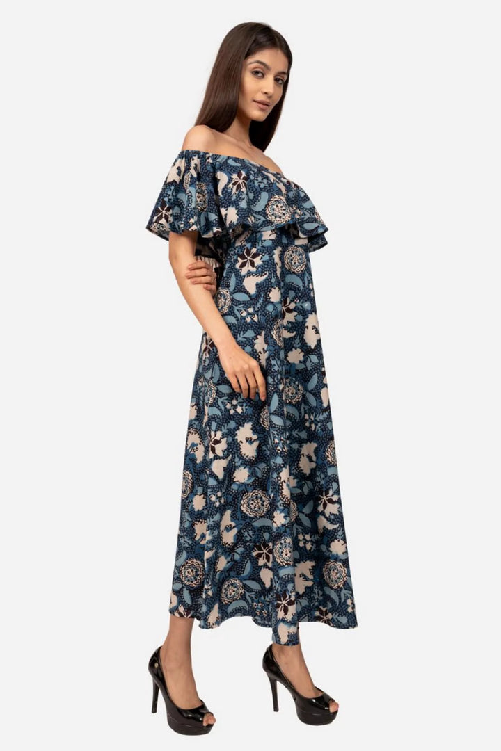 Indigo off shoulder dress