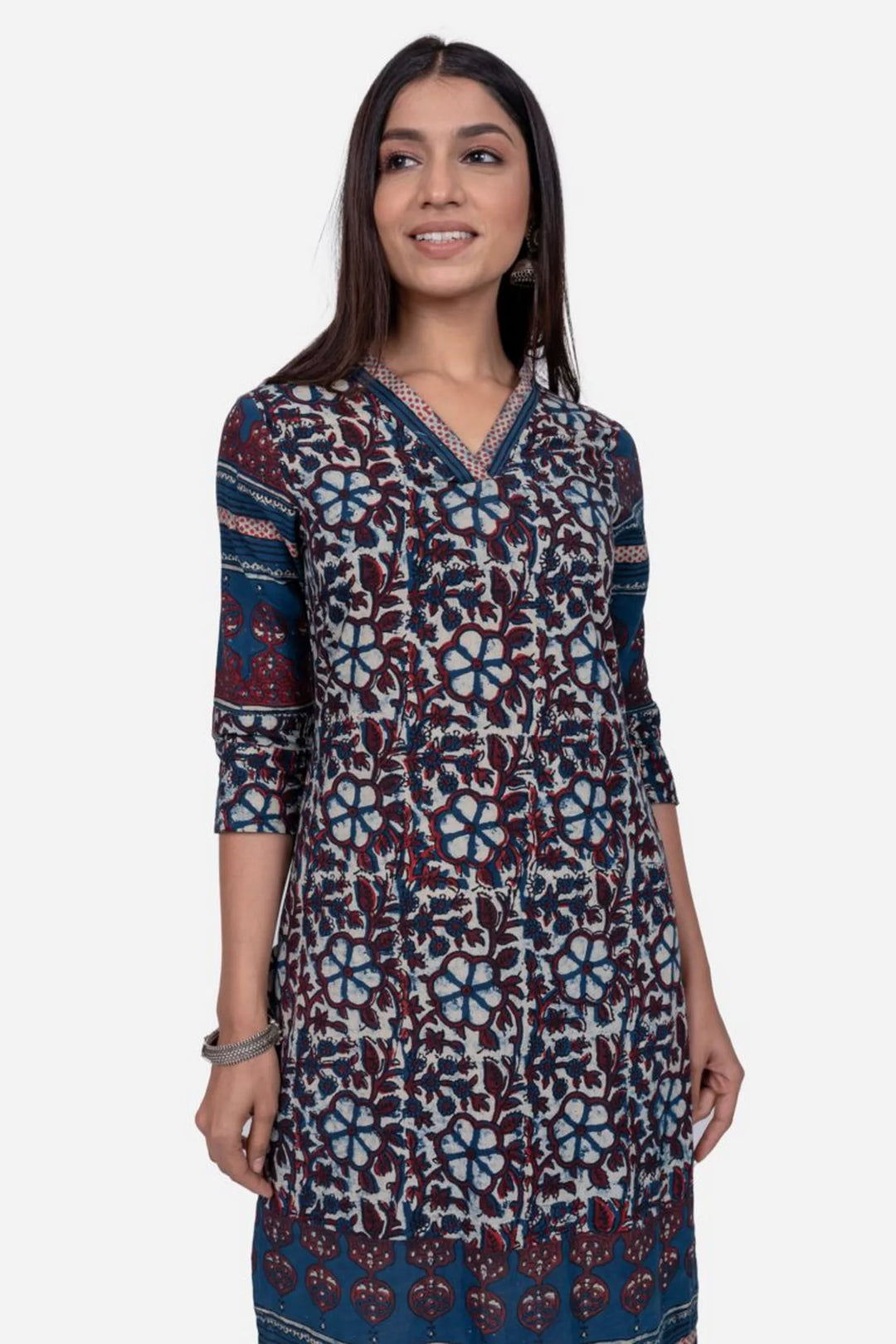 Navy Ajrakh Printed Kurta