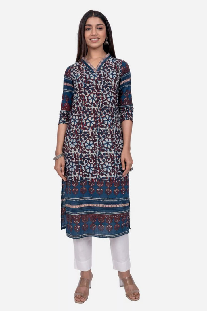 Navy Ajrakh Printed Kurta