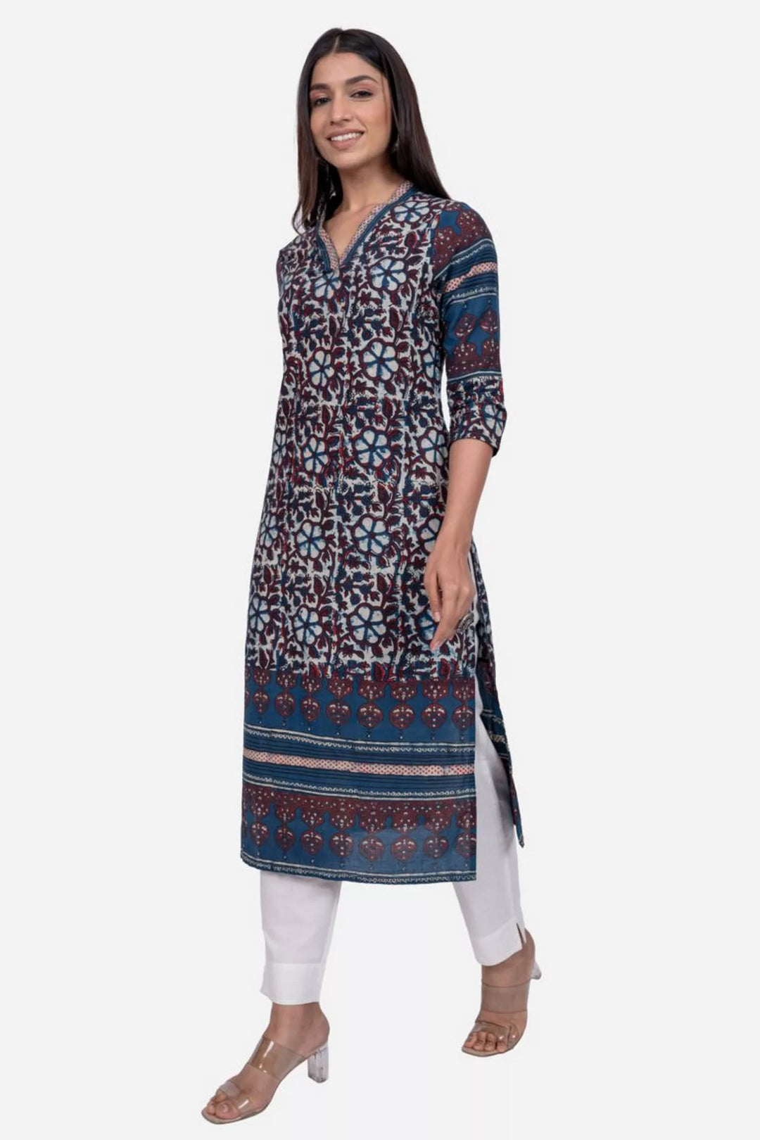 Navy Ajrakh Printed Kurta