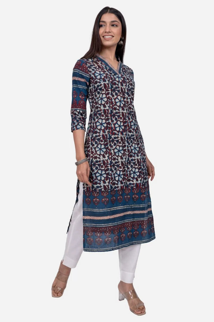 Navy Ajrakh Printed Kurta