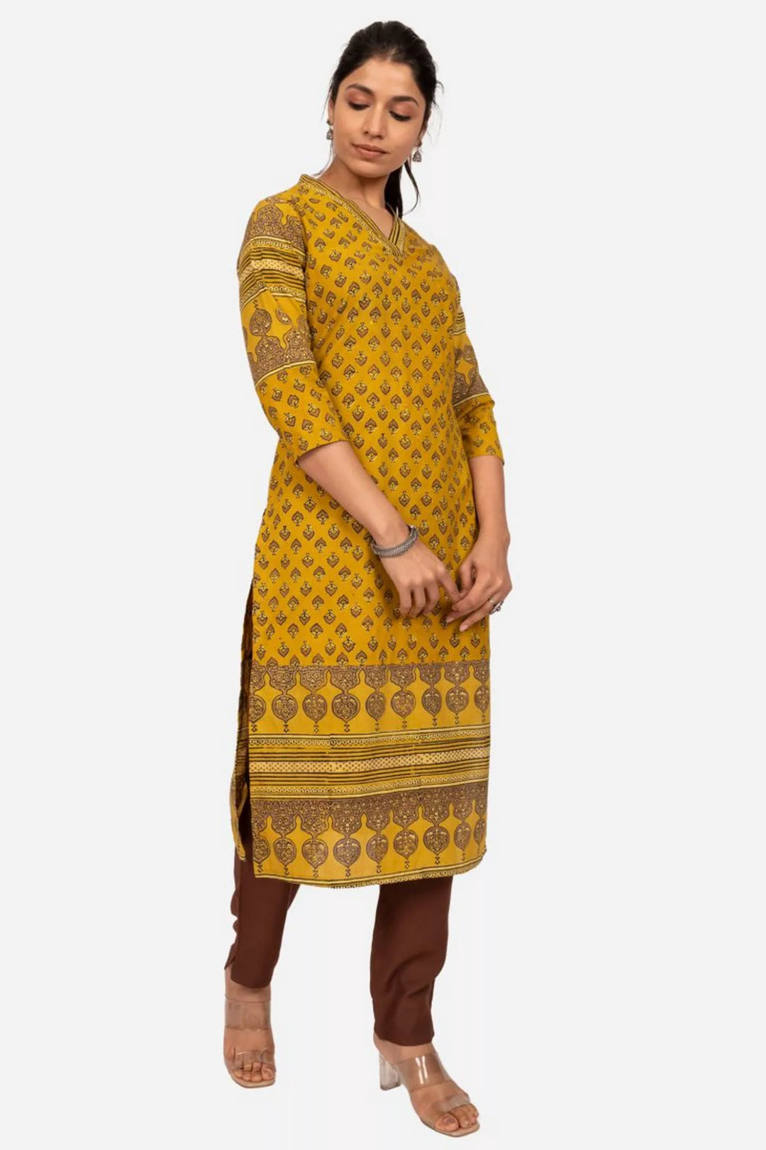 Mustard Ajrakh Printed Kurta