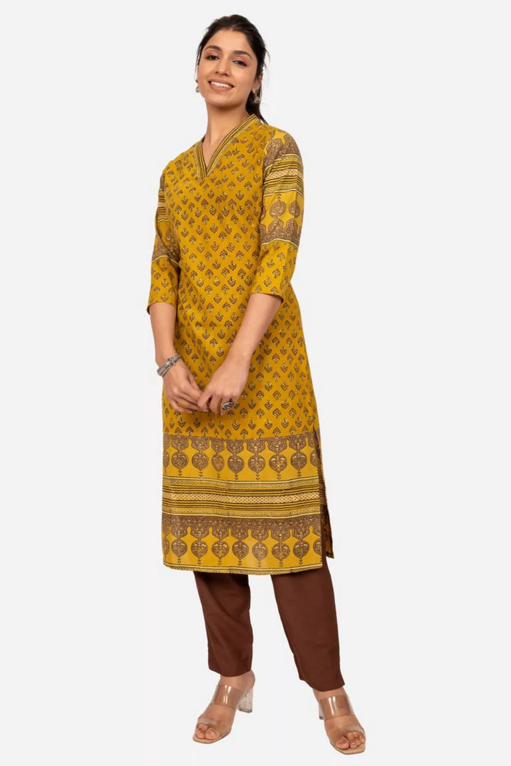 Mustard Ajrakh Printed Kurta