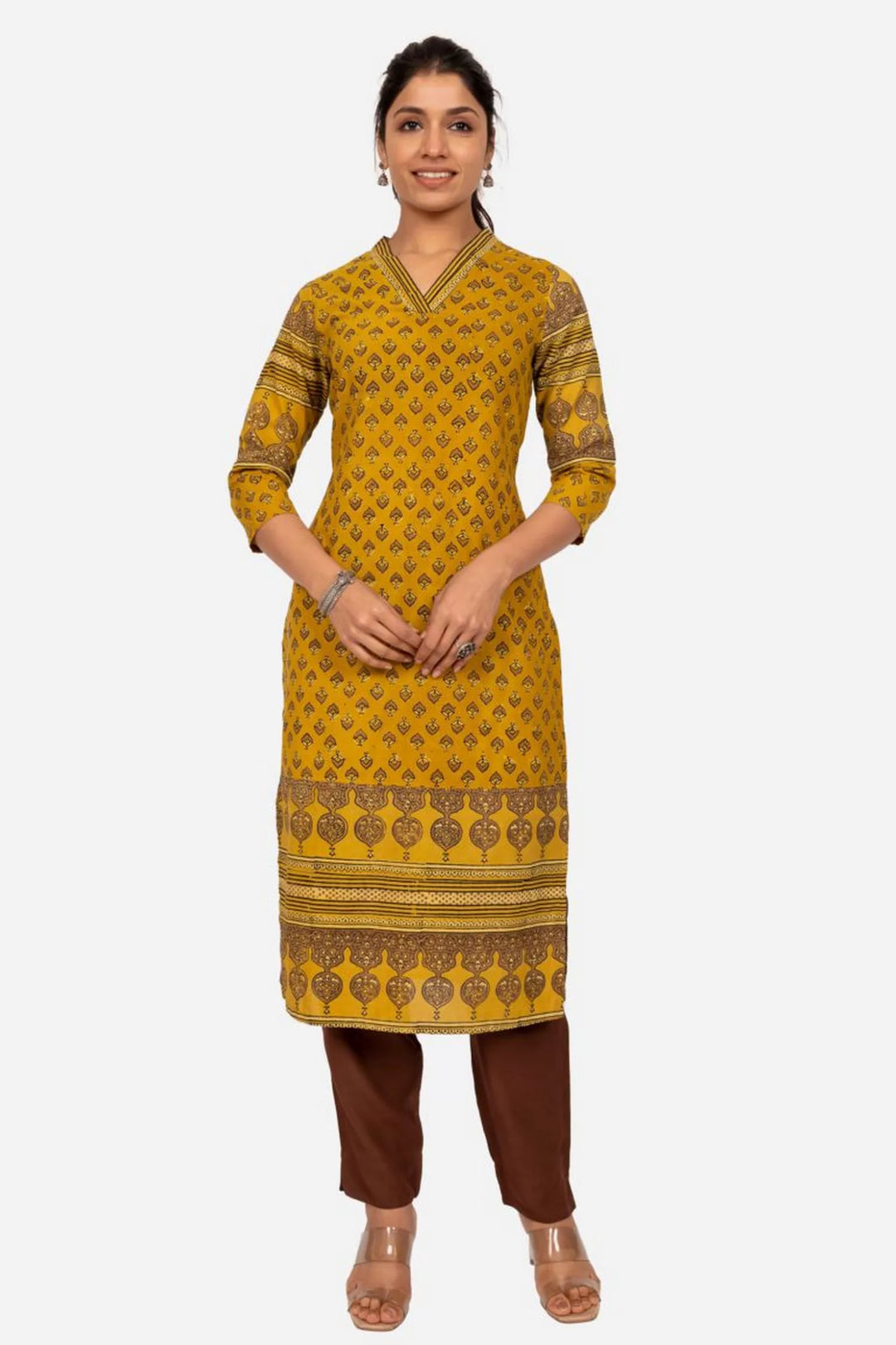 Mustard Ajrakh Printed Kurta