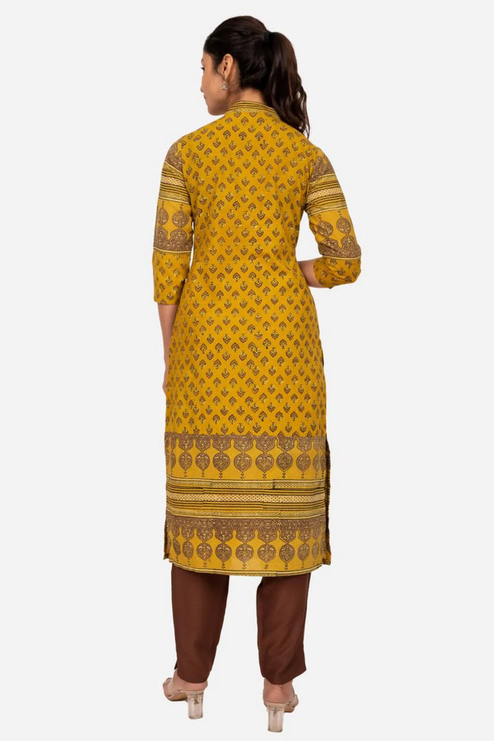 Mustard Ajrakh Printed Kurta