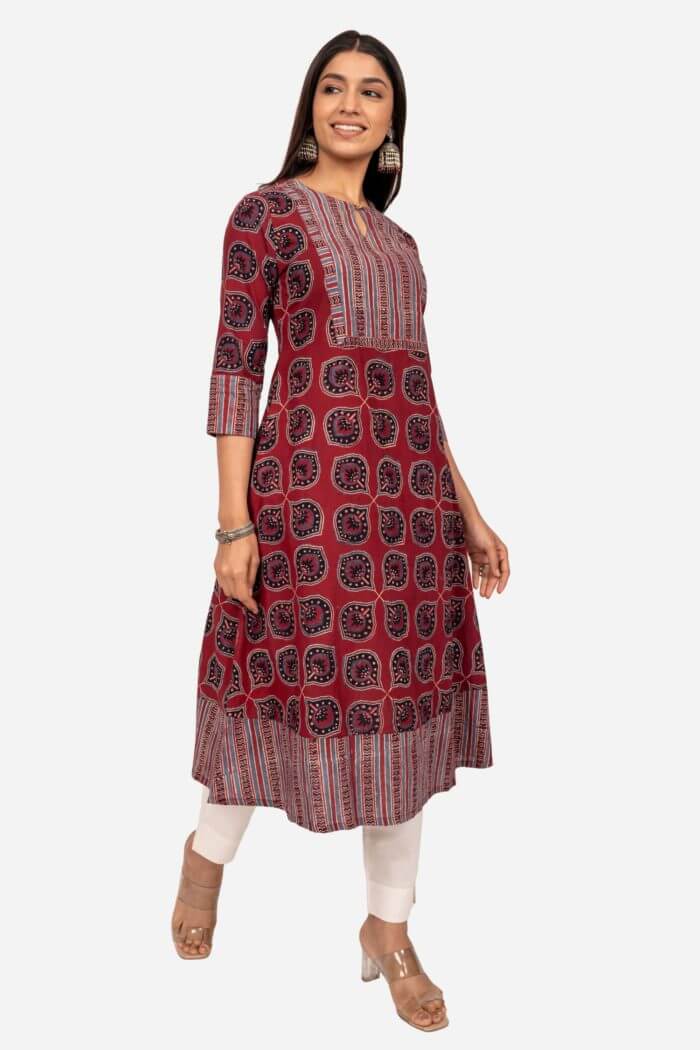 Maroon Ajrak Kurta