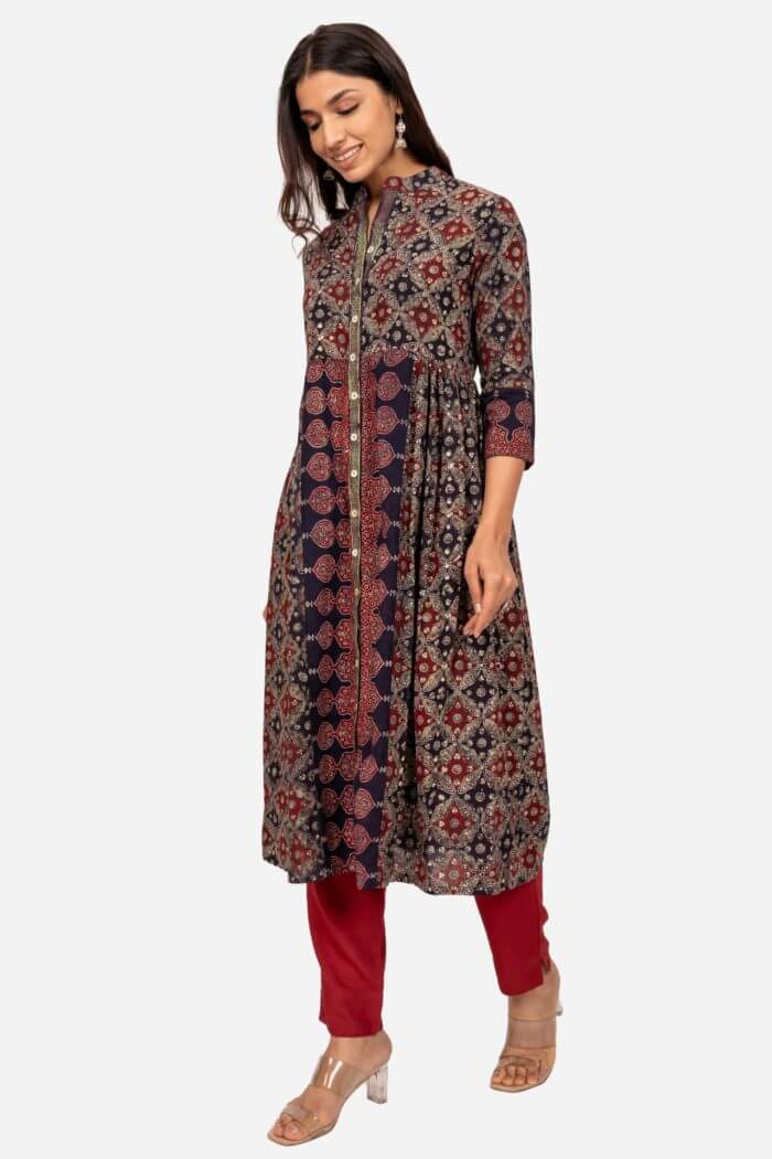 Black And Maroon Front Open Kurta