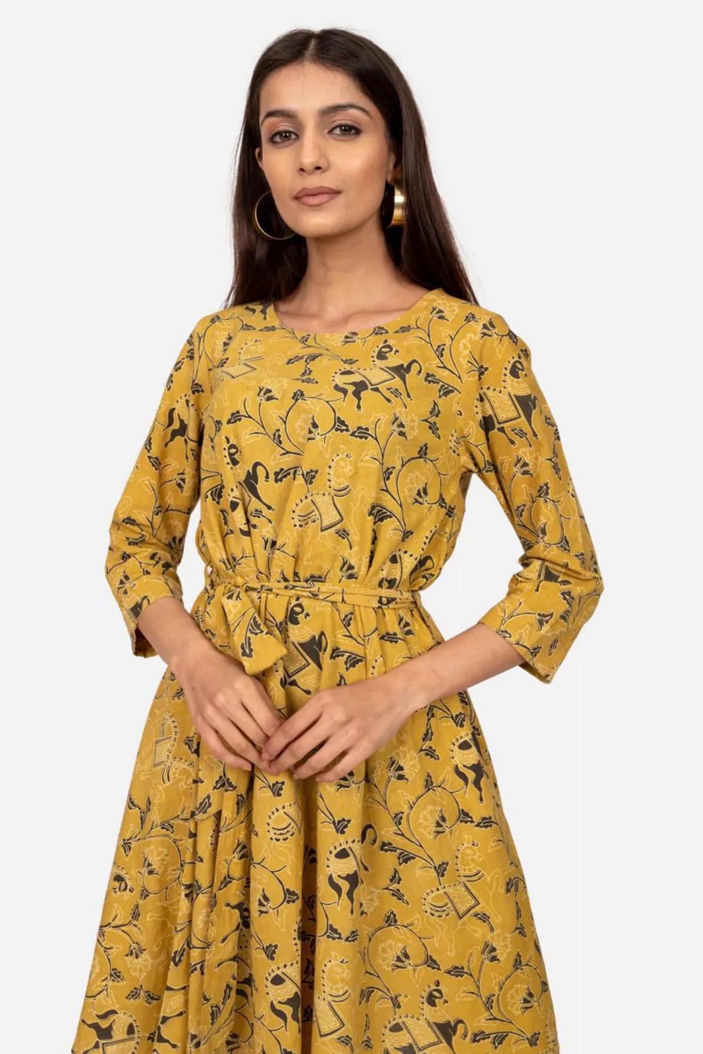 yellow ajrakh flared dress