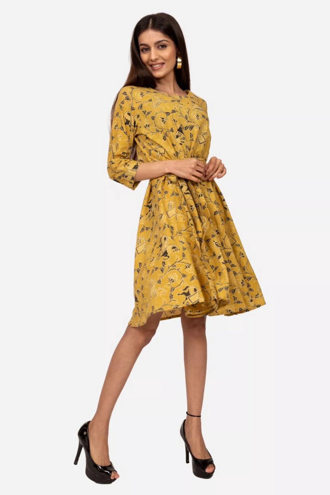 yellow ajrakh flared dress