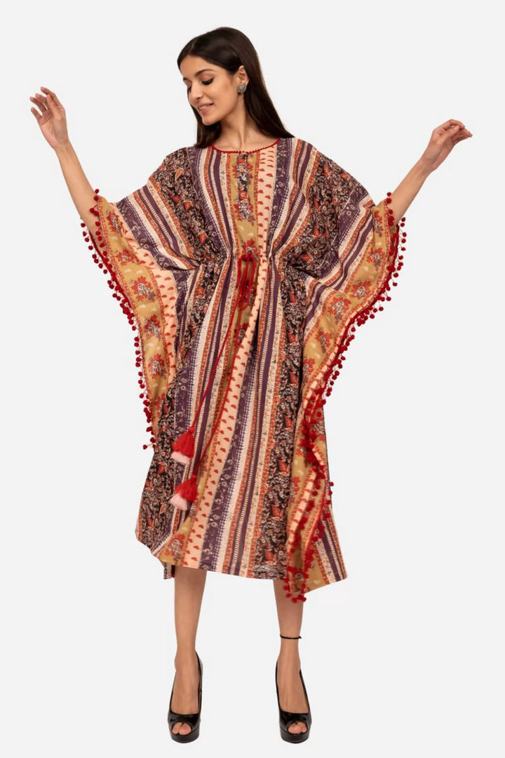 Purple and red multicolor printed kaftan dress